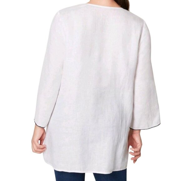 J. Jill Love Linen 100% Linen Embroidered White Tunic Top Size Lp - Picture 5 of 11